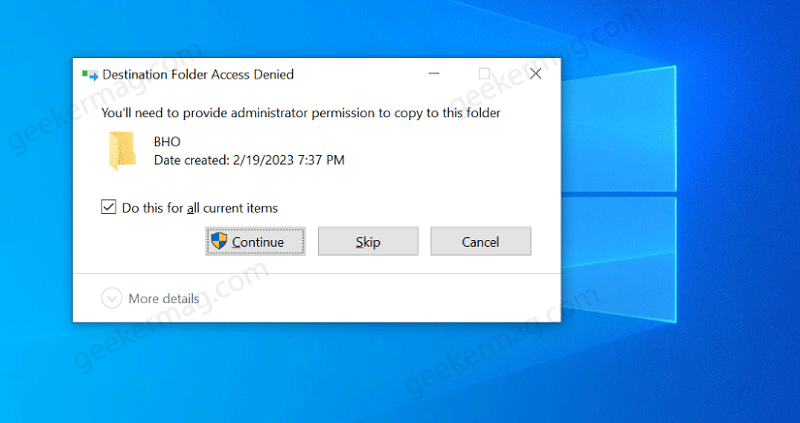 destination folder access denied