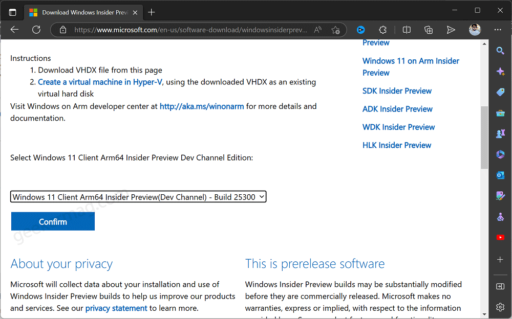 Download the ISO image of Windows 11 64-bit Arm (Arm64) Architecture devices from Microsoft.