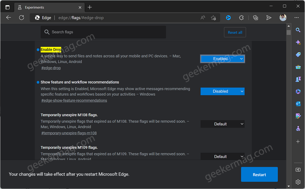 Enable Drop feature in Microsoft Edge