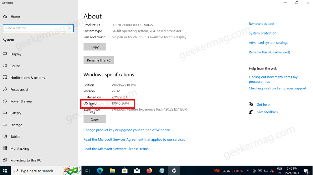 find OS build in windows 10