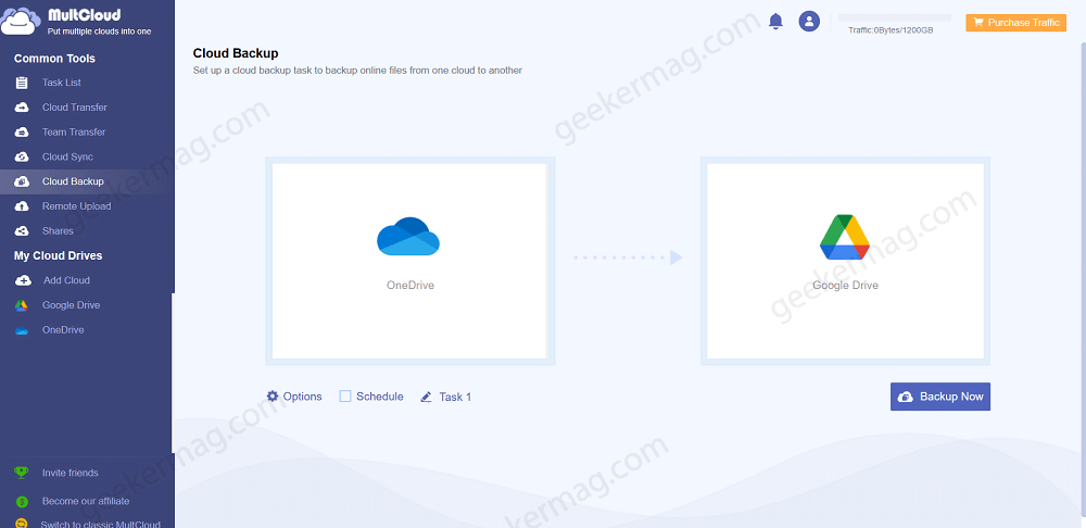 Use Multcloud Cloud backup feature