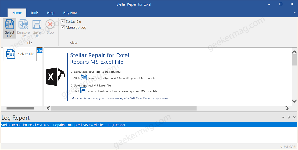 Stellar Repair for Excel Home Tab