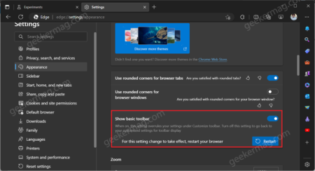 Use Show Basic Toolbar in Edge to Cleanup Toolbar & Titlebar