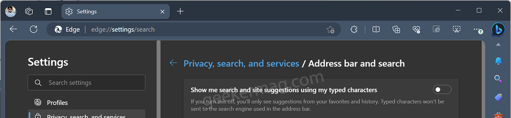 disable recent searches in address bar of microsoft edge