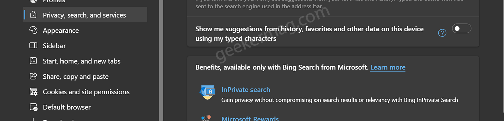 disable search suggestion completely in microsoft edge