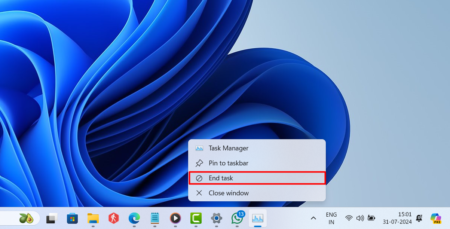 end task option in the taskbar with right click