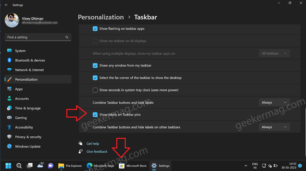 Show Labels on Taskbar Pins