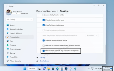 How to Show Seconds in Windows 11 Taskbar Clock