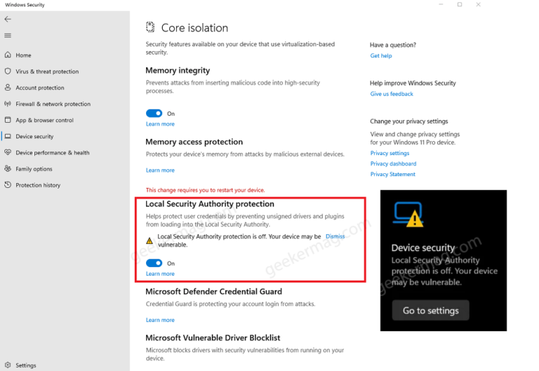 How to Fix "Local Security Authority Protection is Off." in Windows 11