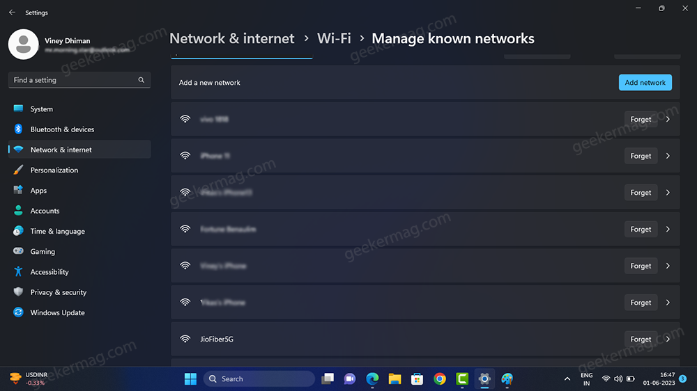 view List of wifi network connected to windows 11 pc