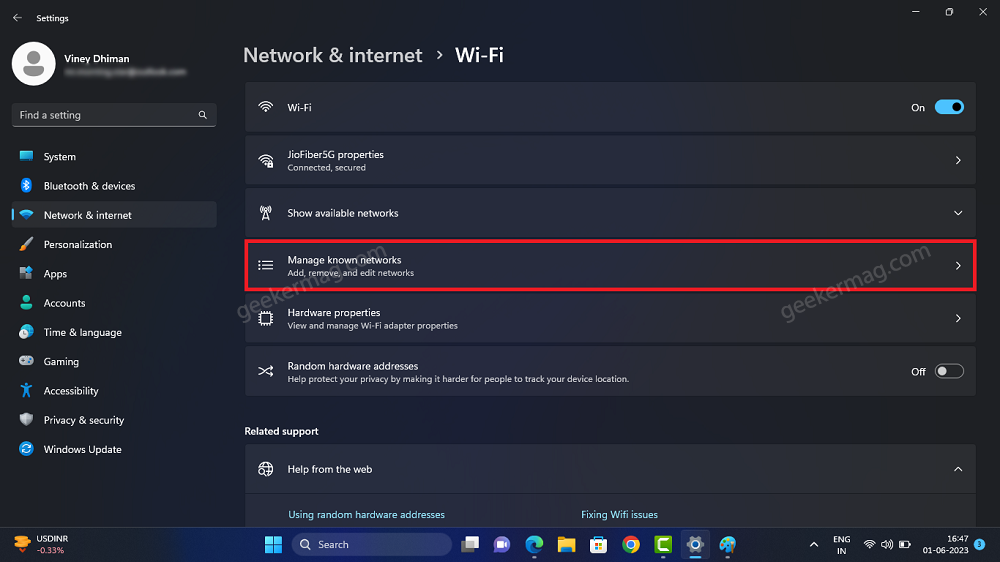 manage know networks in windows 11