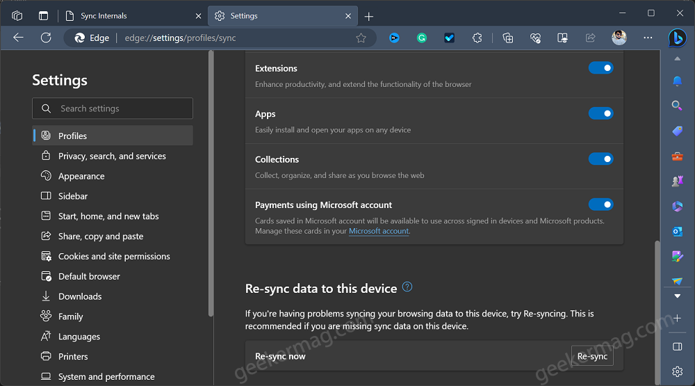 Re-sync data to this device