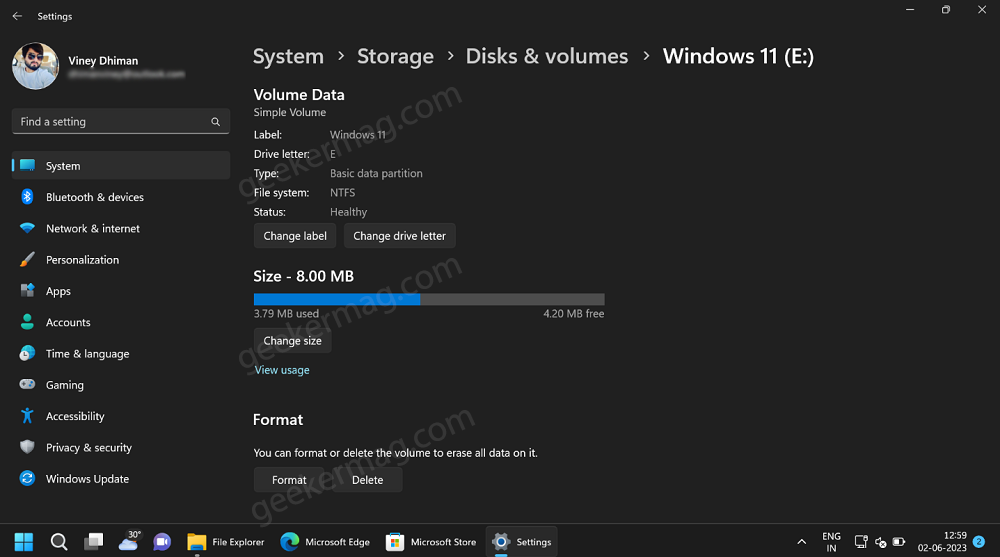 Check vhd drive properties in windows 11