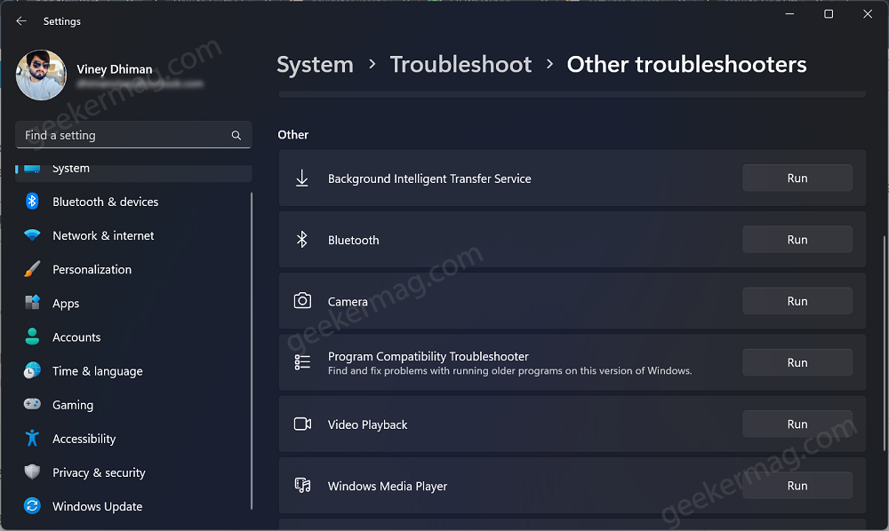 run camera troubleshooter in windows 11