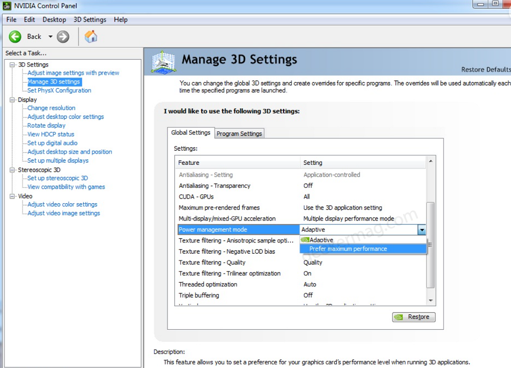 manage 3d settings
