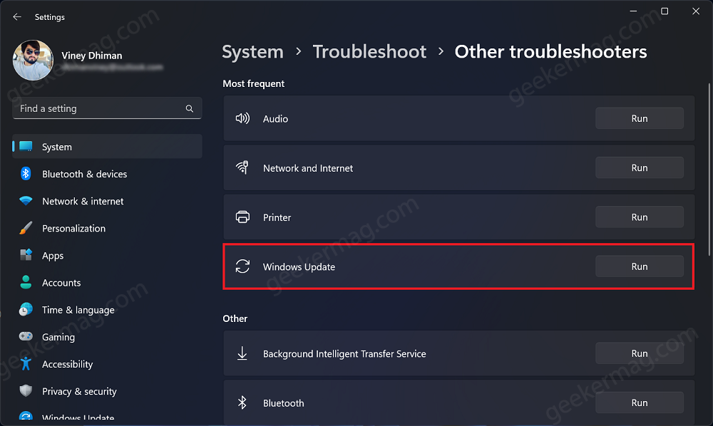 Run Windows Update Troubleshooter in windows 11 and windows 10
