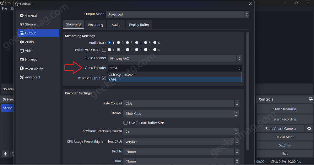 Use a different encoder in obs