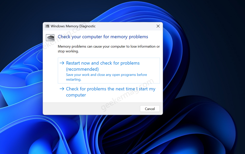 Check your compute for memory problems in windows 11