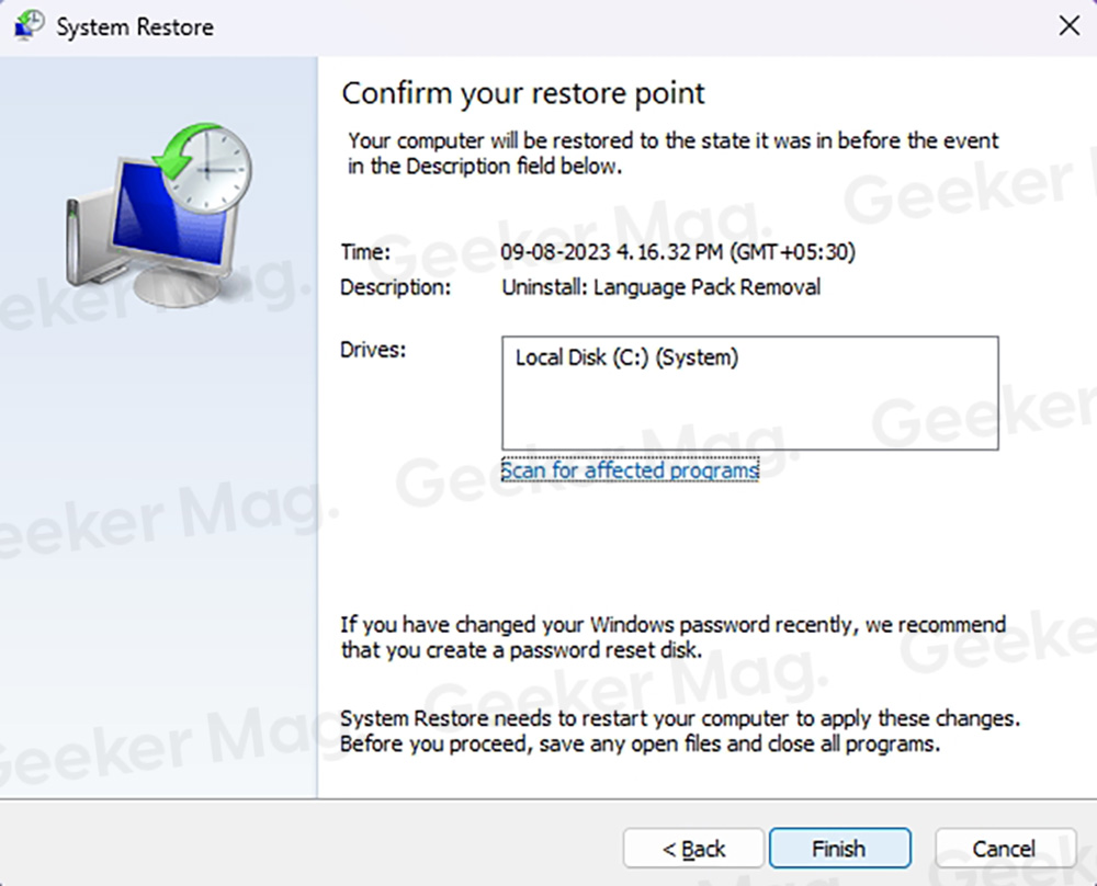 Confirm System Restore Point