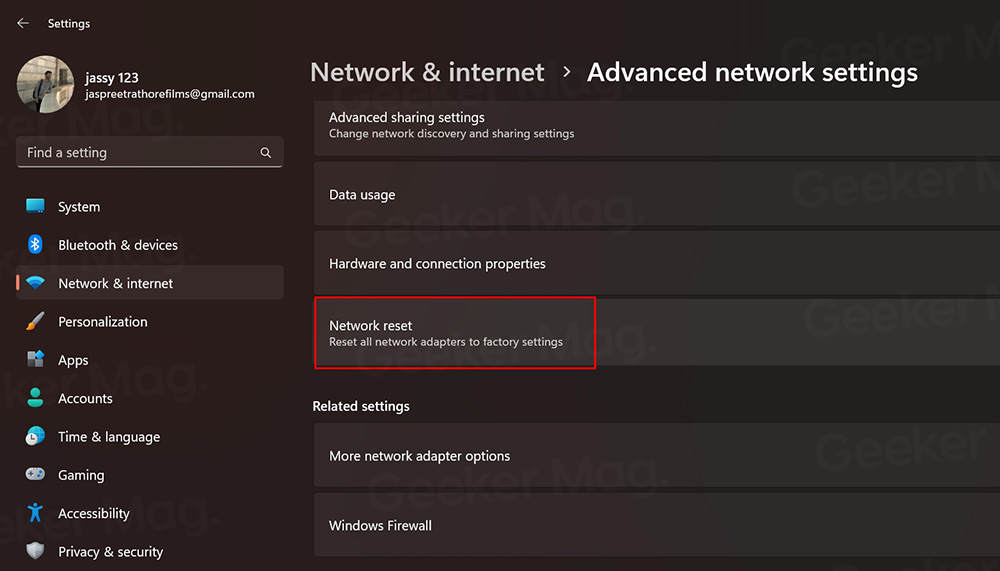 Reset network adapter