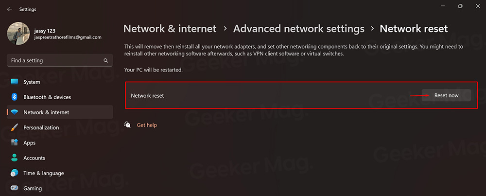 Reset network adapter