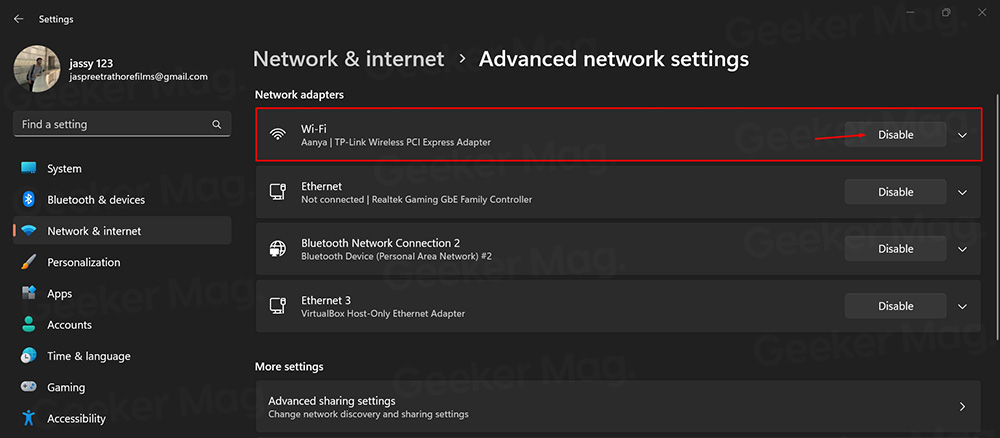 Disable Network Adapter
