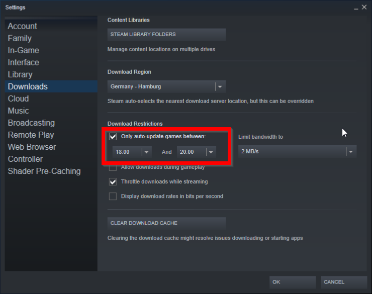 Disable Background Downloads in Steam: 