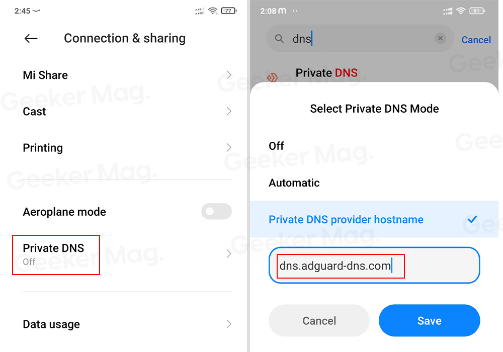 private dns provider hostname in android phone