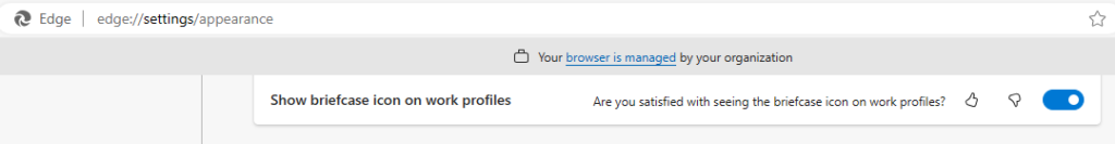 Show briefcase icon on work profiles in microsoft edge for business