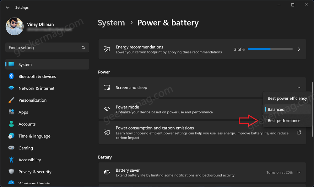 Change Power Mode to Best Performance in Windows 11
