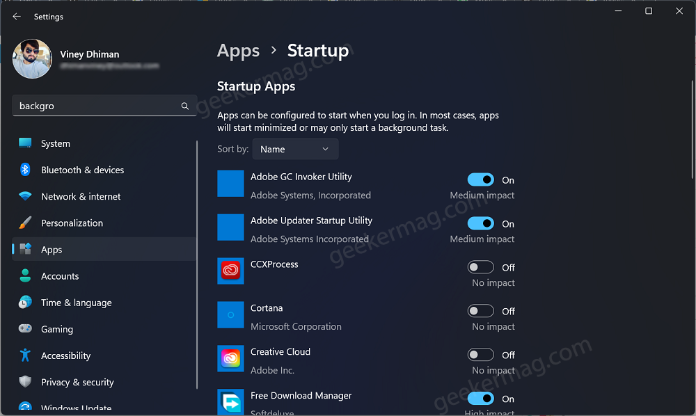 disable startup apps