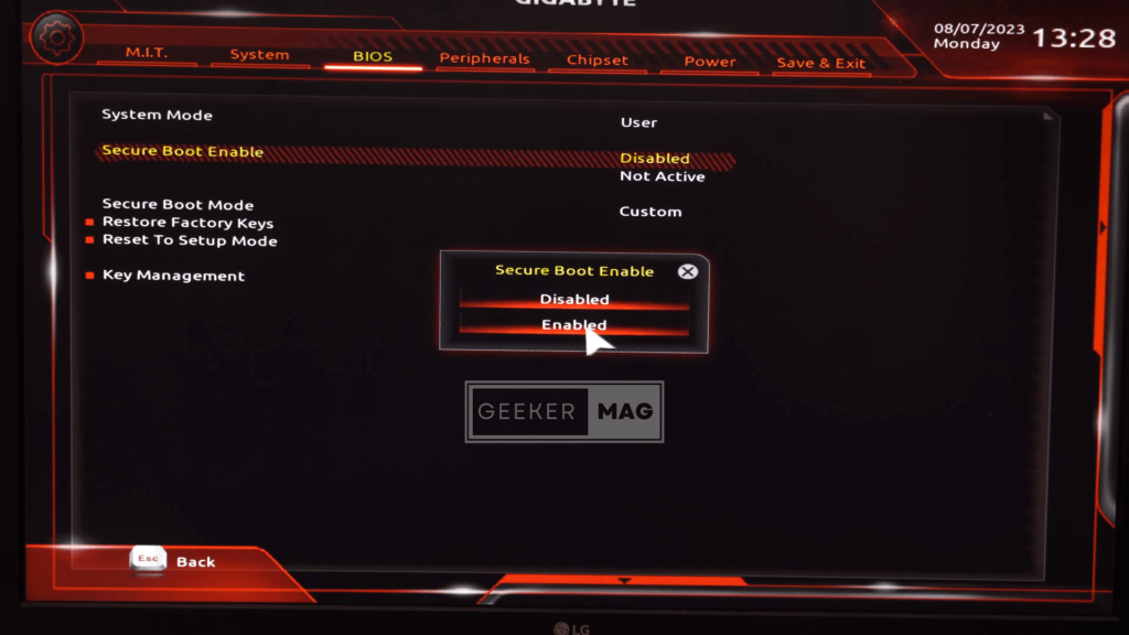 enable secure boot in bios gigabyte