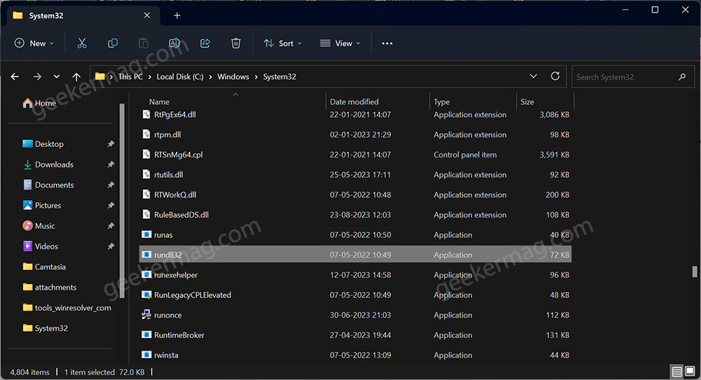 rundll32 process location in windows pc