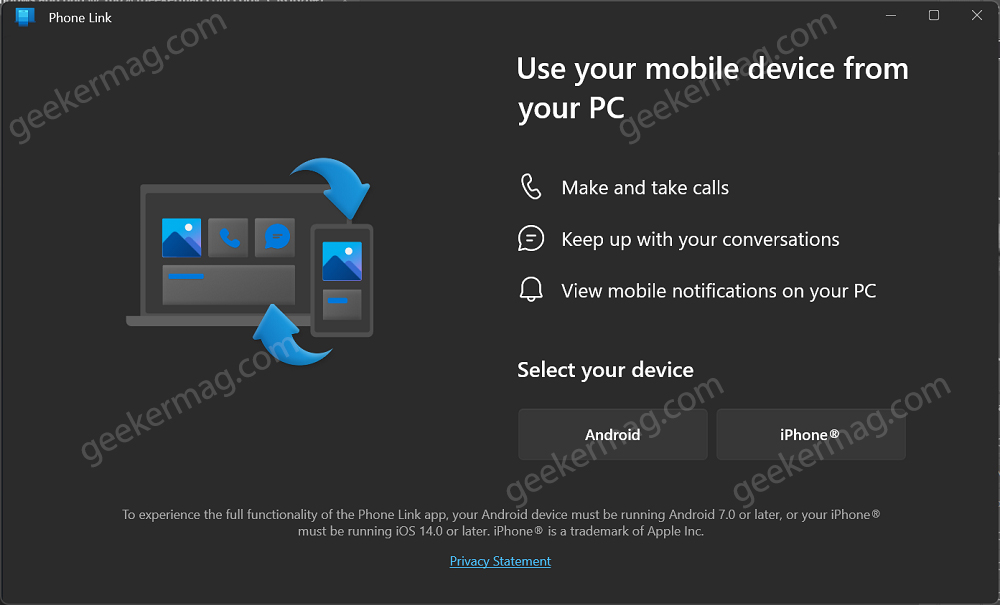 How to Link Android iPhone to Windows 11 using Phone link app
