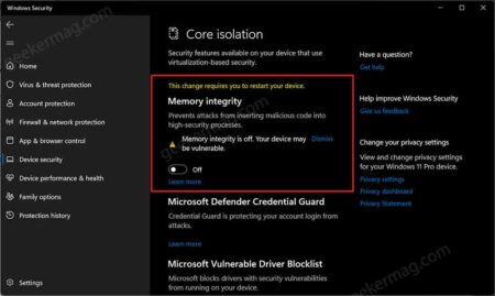 How to Turn ON Memory Integrity is OFF in Windows 11