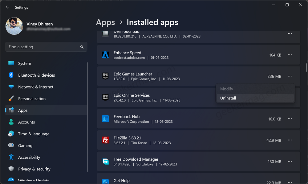 Uninstall and reinstall fresh copy of epic game launcher