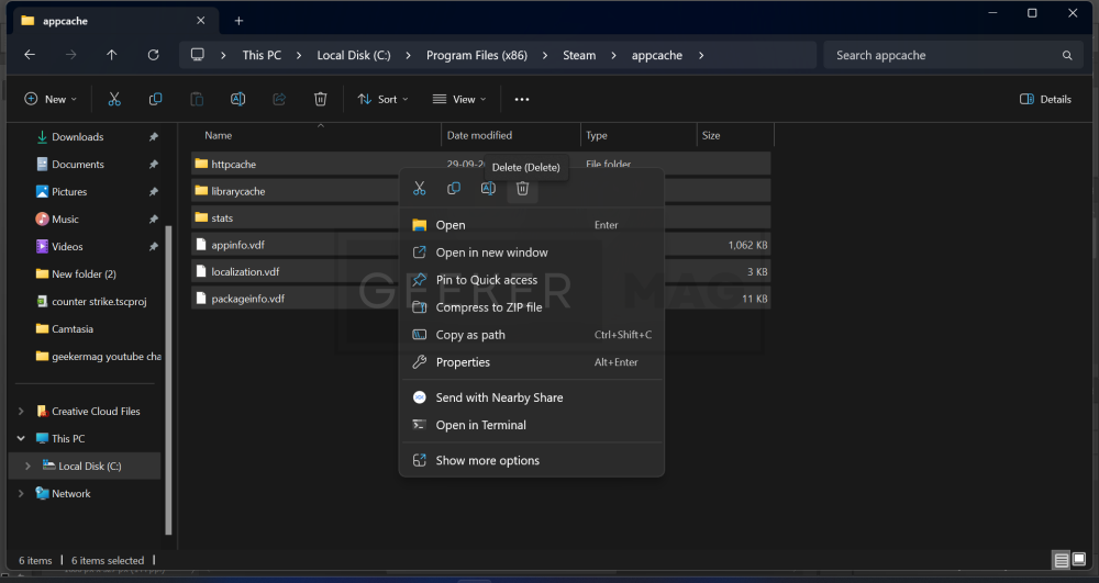 Delete Steam AppCache
