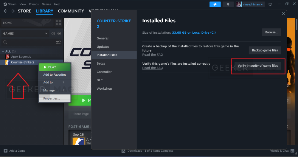 Verify Game File Integrity - counter strike 2