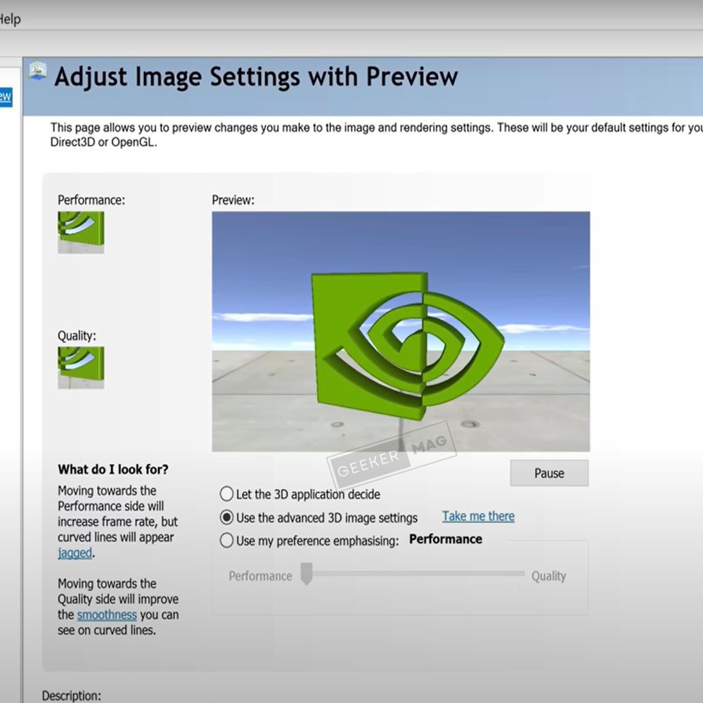 NVIDIA Control Panel Settings - Use the advanced 3d image settings 