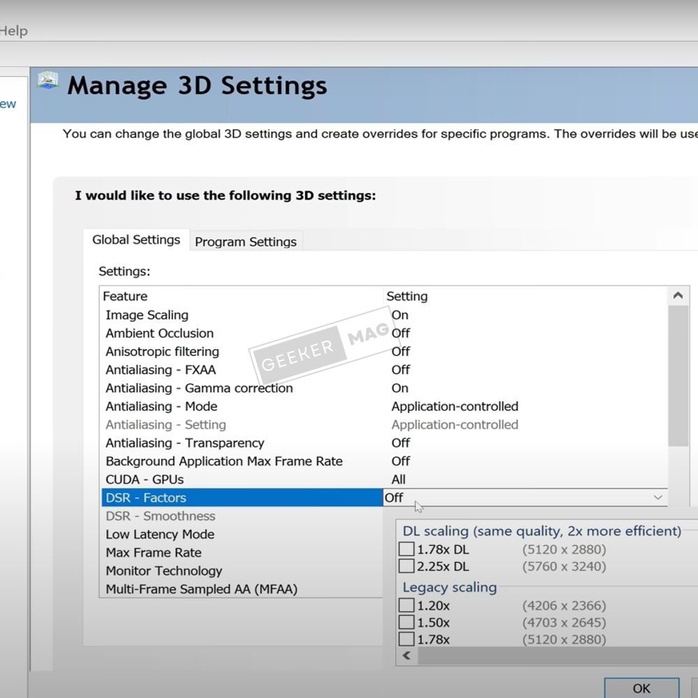 NVIDIA Control Panel Settings - dynamic super resolution