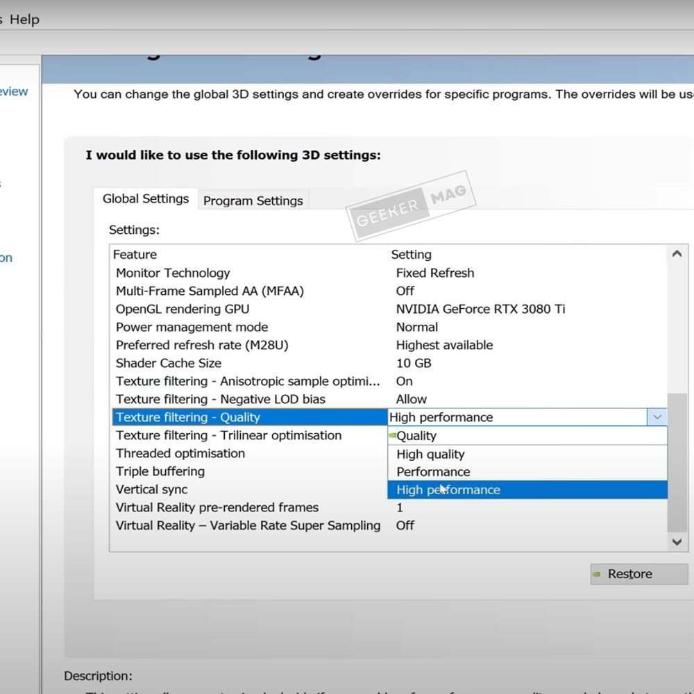 NVIDIA Control Panel Settings - texture filtering