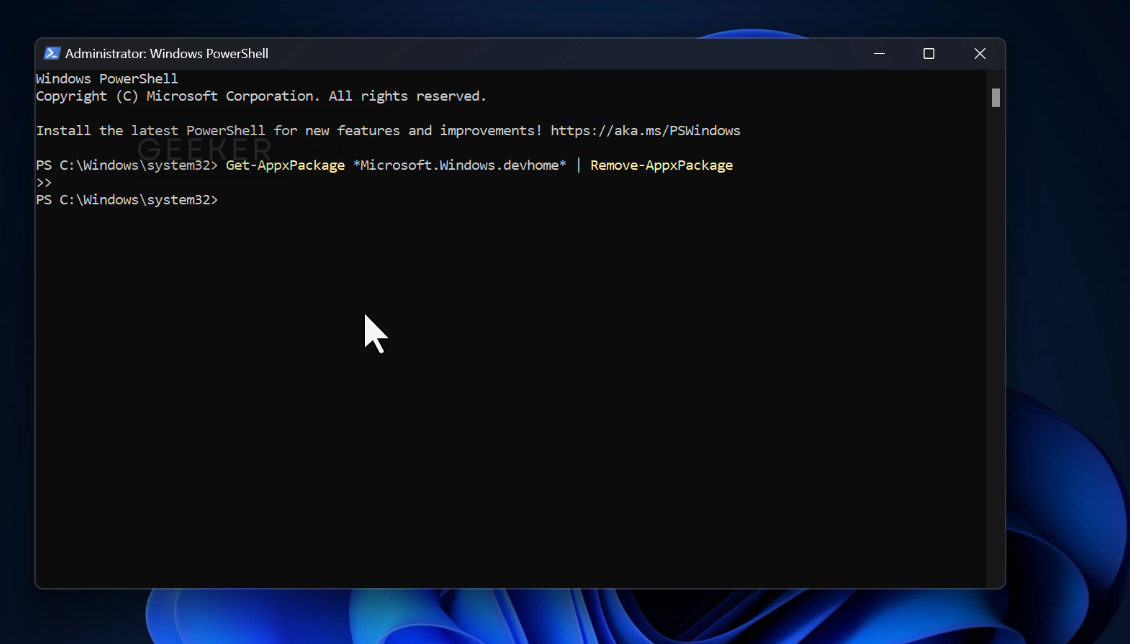 uninstall dev home windows 11 powershell