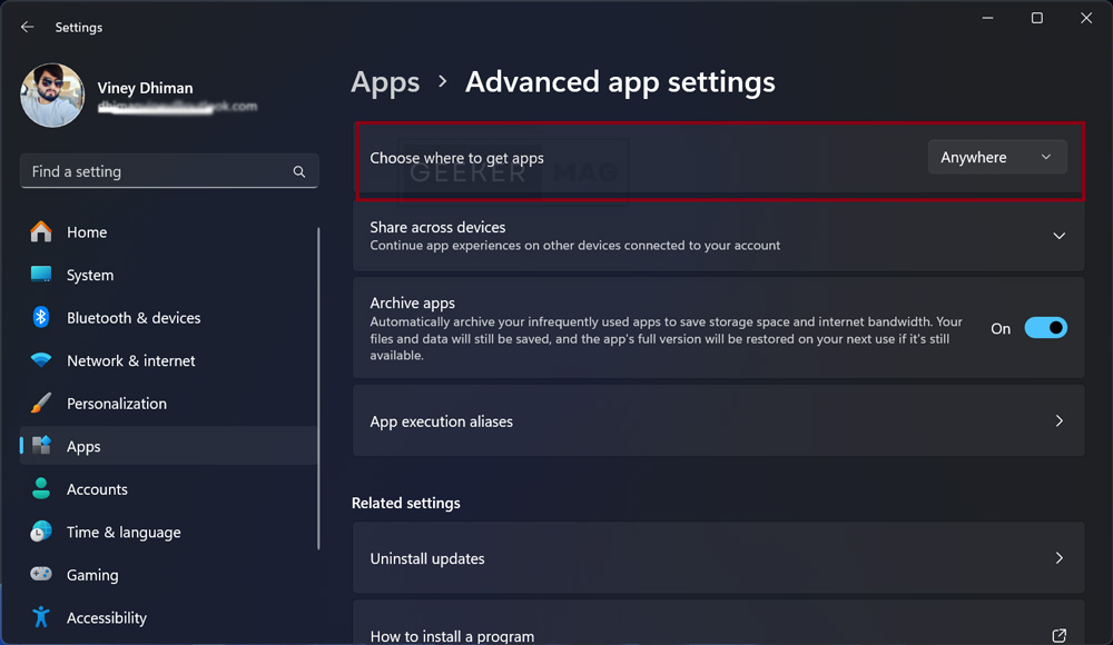 advanced app settings windows 11