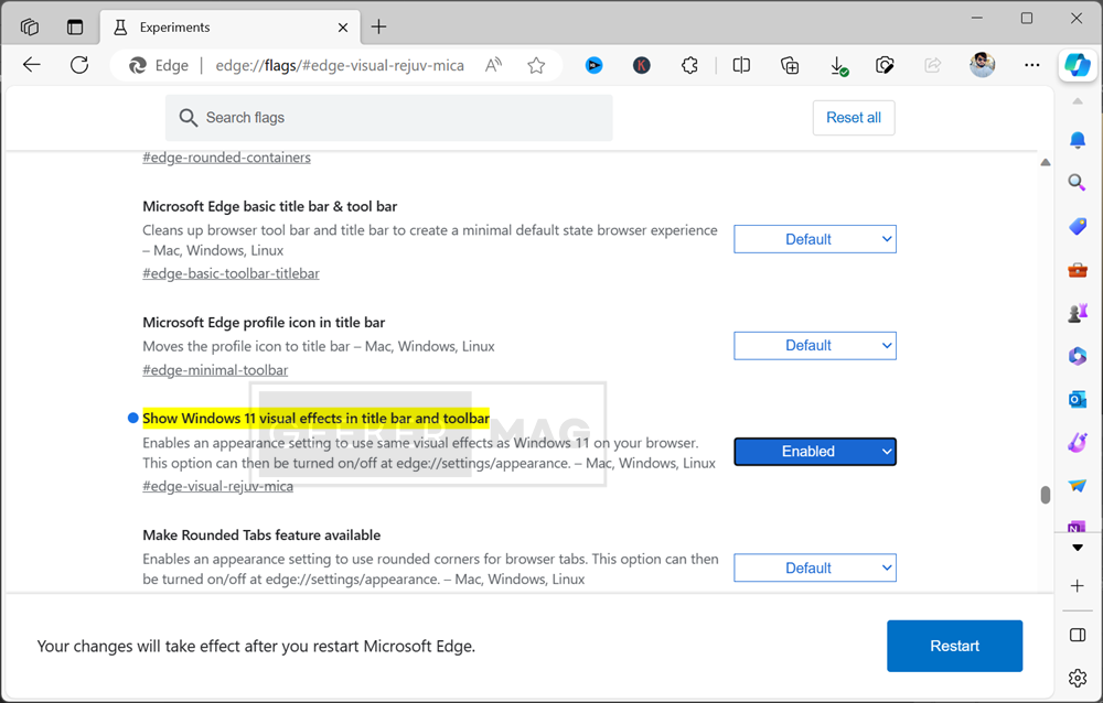 show windows 11 visual effect in edge title bar and toolbar