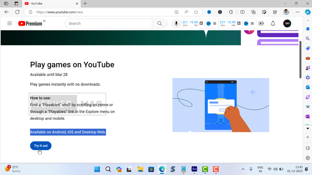 youtube experiment features page