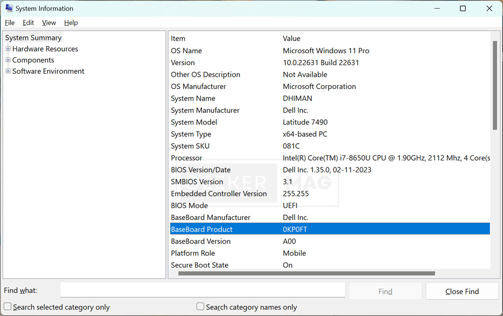 find motherboard details using system information utility in windows pc