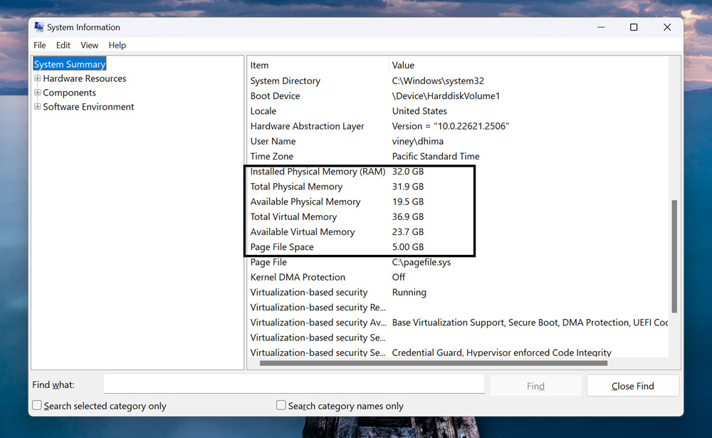 Check How Much RAM You Have using system information app