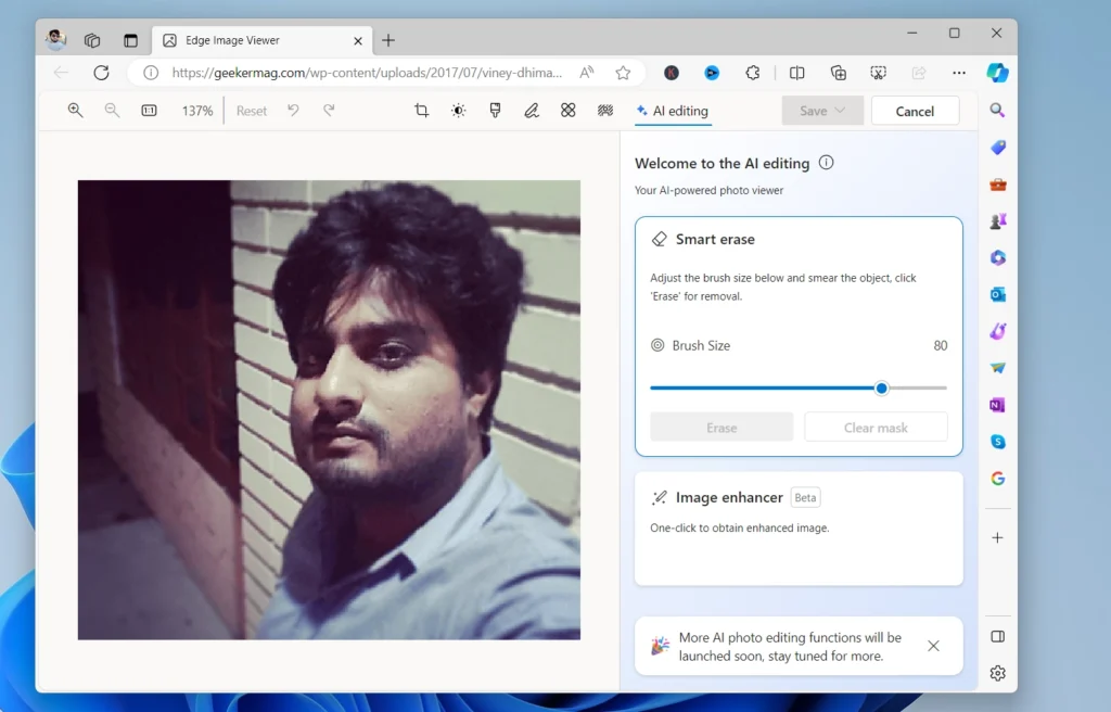 Microsoft Edge Image Viewer gets AI Editing Features