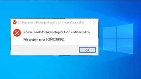 Microsoft Photos: File system error (-2147219196) on Windows 10