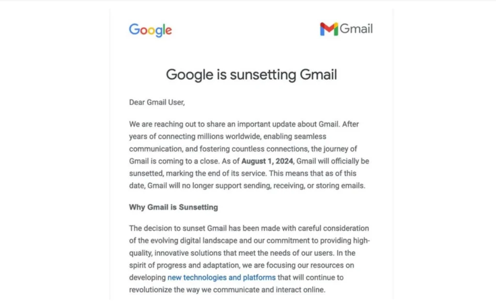 Google is sunsetting gmail